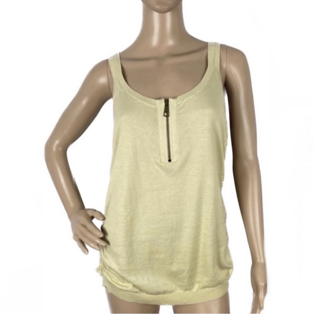 BURBERRY BRIT BEIGE SLEEVELESS ZIP-FRONT KNIT TOP